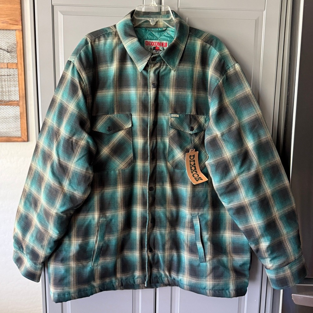 Dixxon Flannel Co Men's High Country Plaid Flannel Jacket, Teal Black, 3X (NWT)